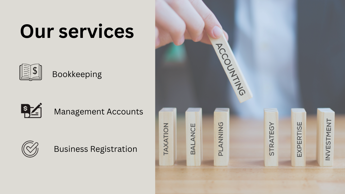 Comprehensive accounting and incorporation services displayed: expert financial analysis, seamless business setup, compliance management, and strategic advisory.