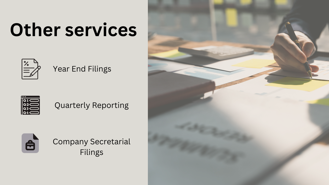 Diverse range of services by Portobello Spring: Tax planning, audit support, financial consulting, and corporate governance.